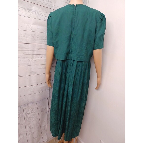 Vtg Karin Stevens Green Dress Jacquard Modest Mennonite Sz 14 - Picture 5 of 11